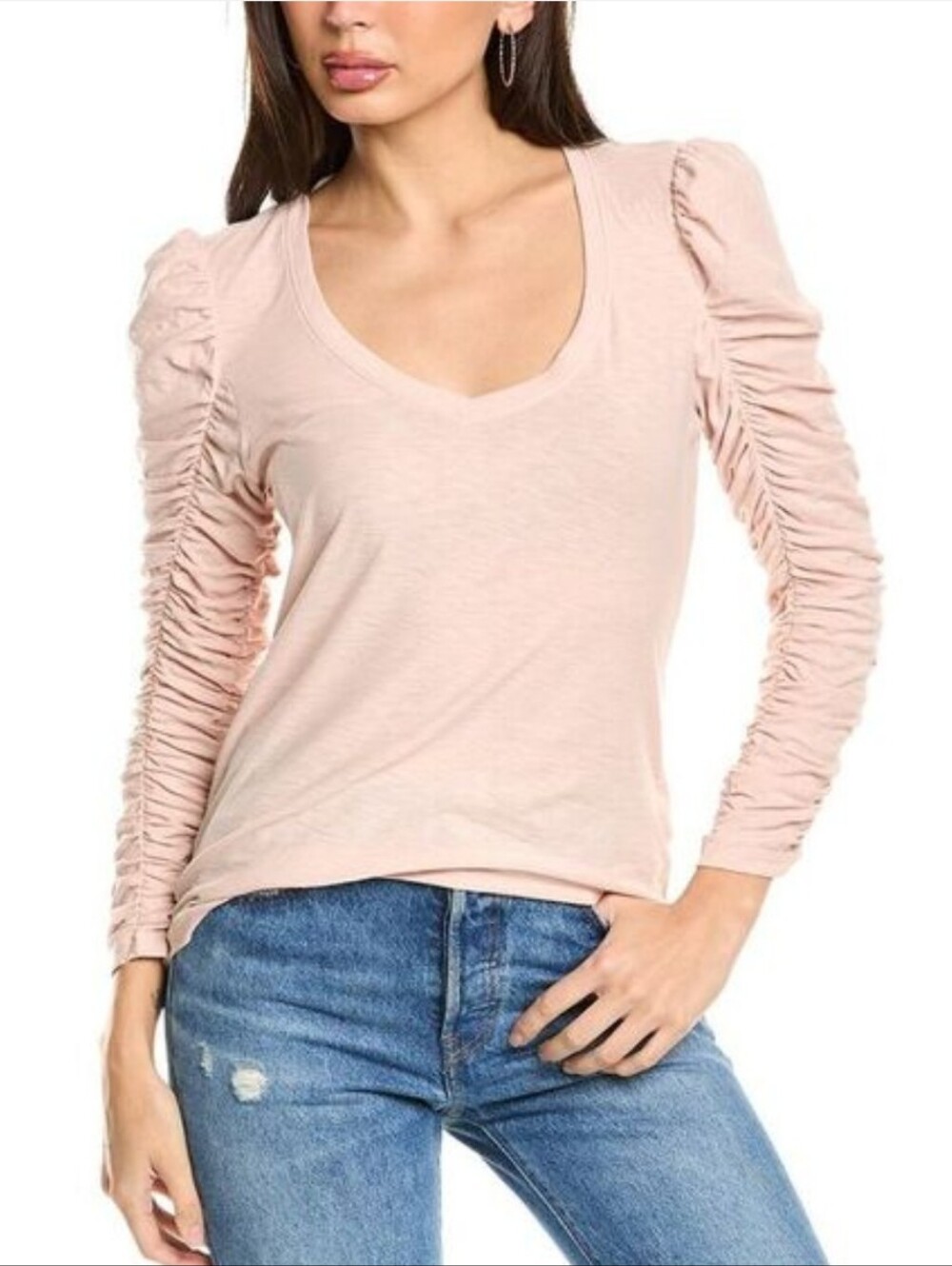 Nation Ltd Renee Ruched Sleeve Tee Large L